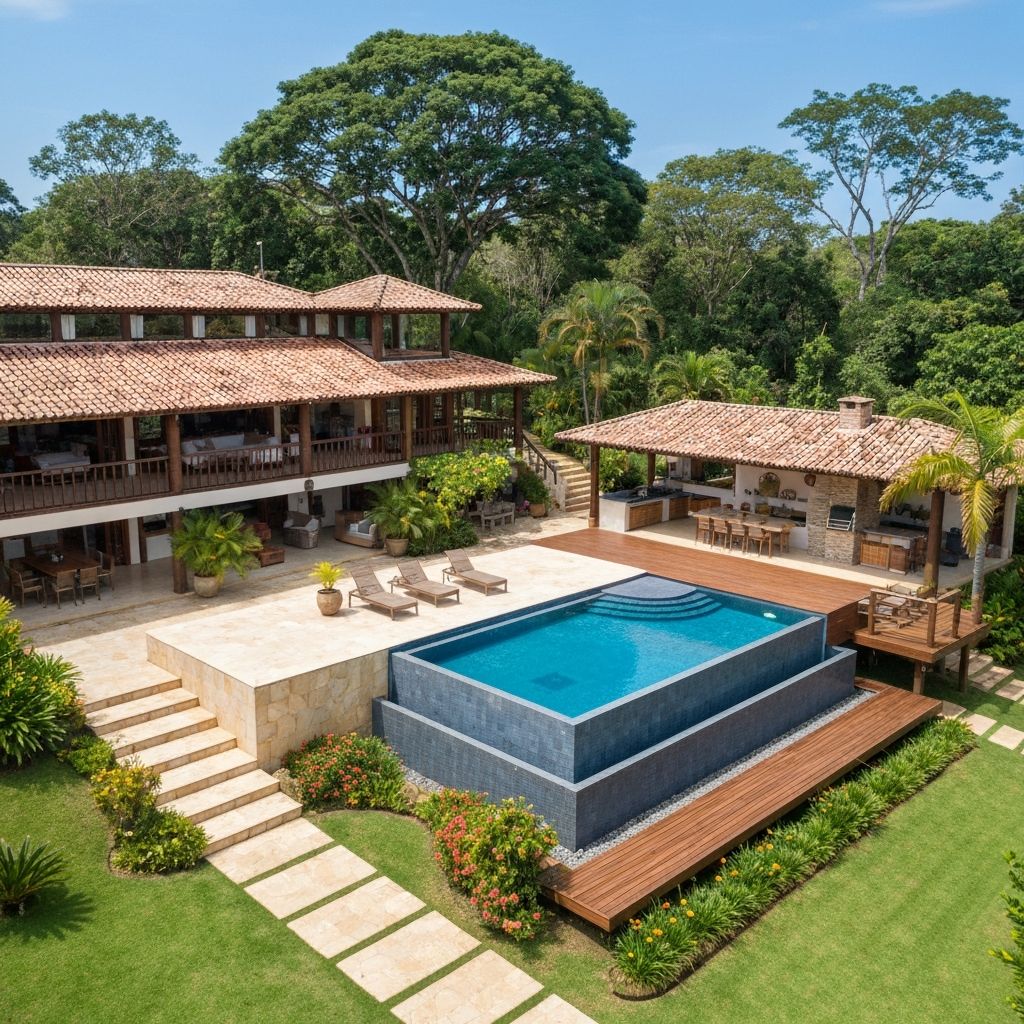 Chácara brasileira com piscina e cozinha externa de luxo