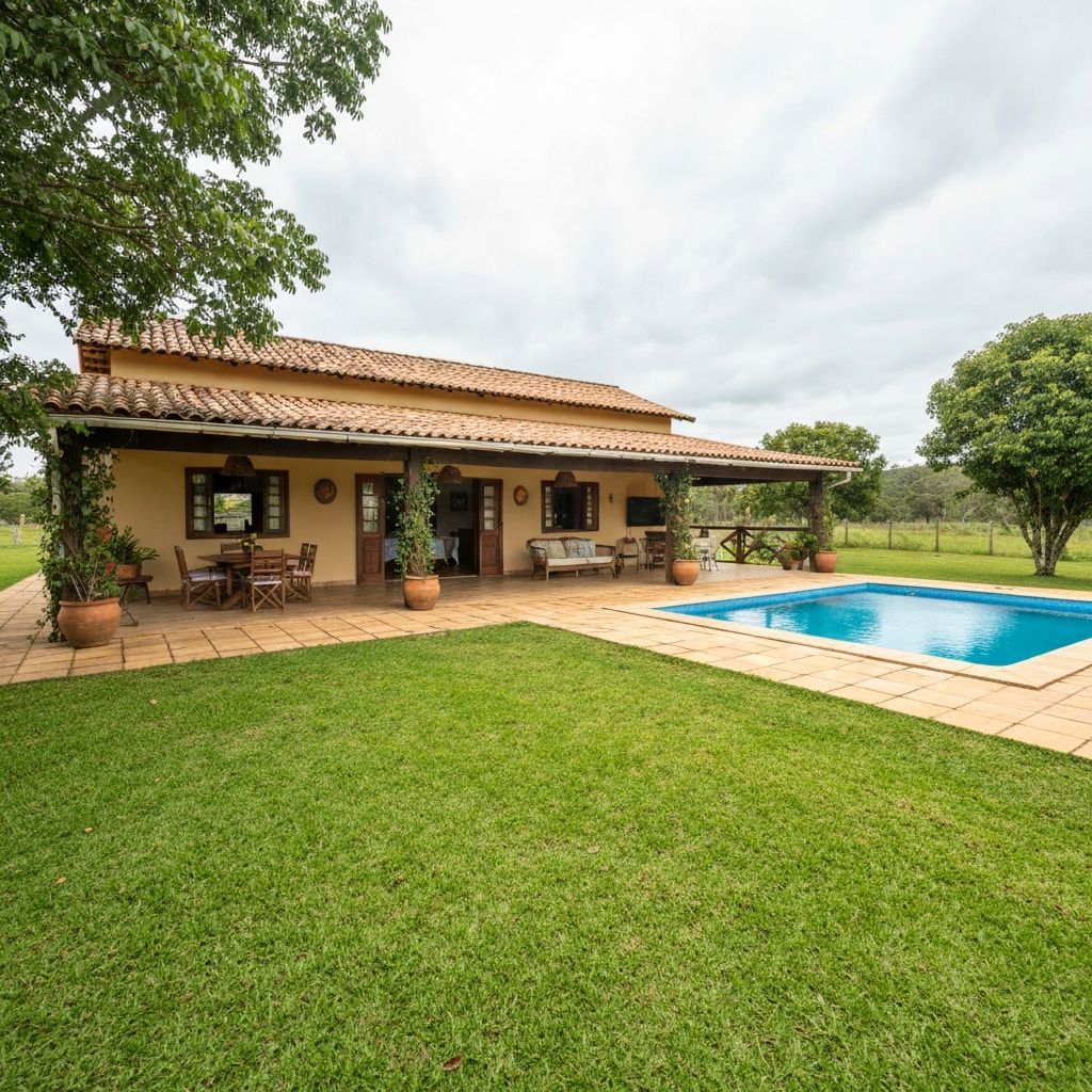 Chácara brasileira com piscina e área externa