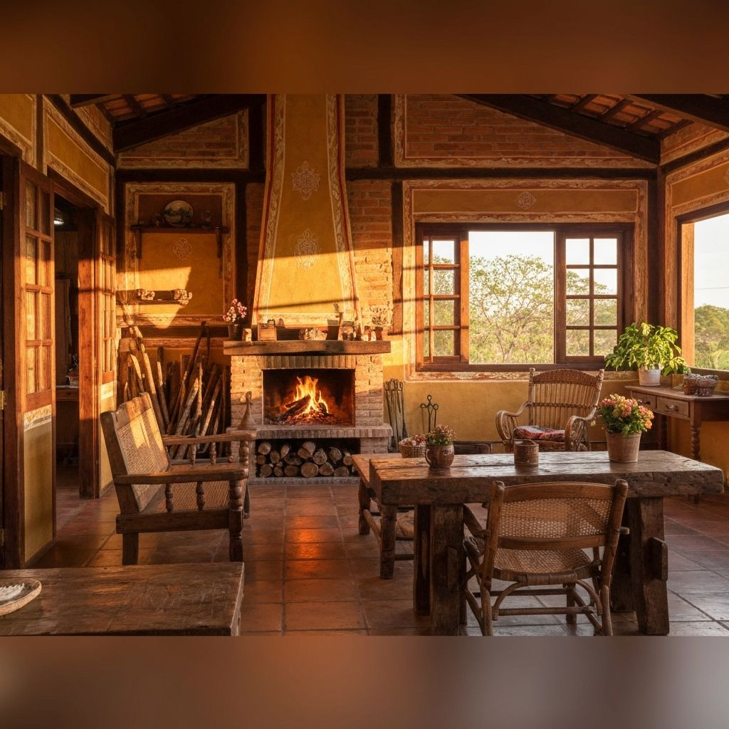 Interior de chácara brasileira com sala rústica