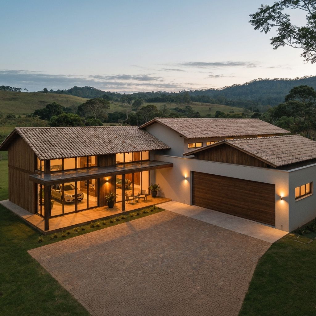 Chácara brasileira moderna com garagem coberta